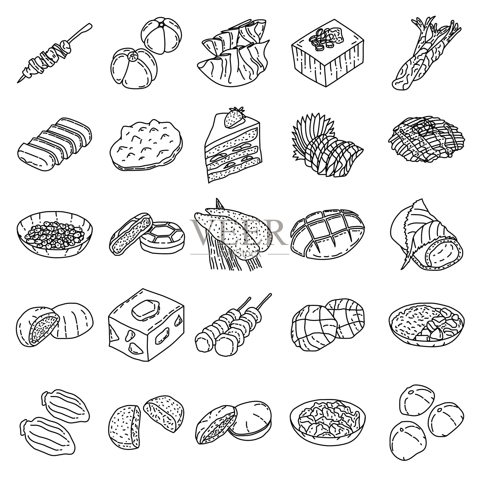 日本食物集图标涂鸦手绘或图标素材