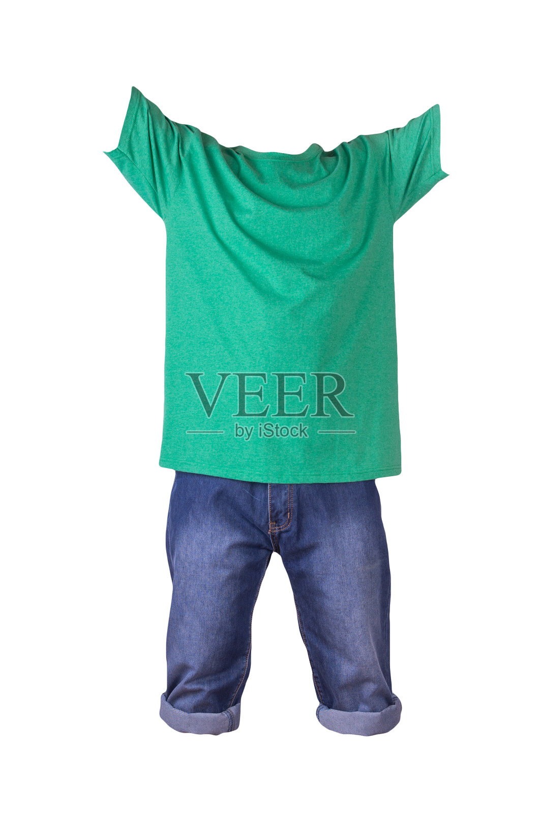 牛仔深蓝短裤和t恤孤立的白色背景。照片摄影图片