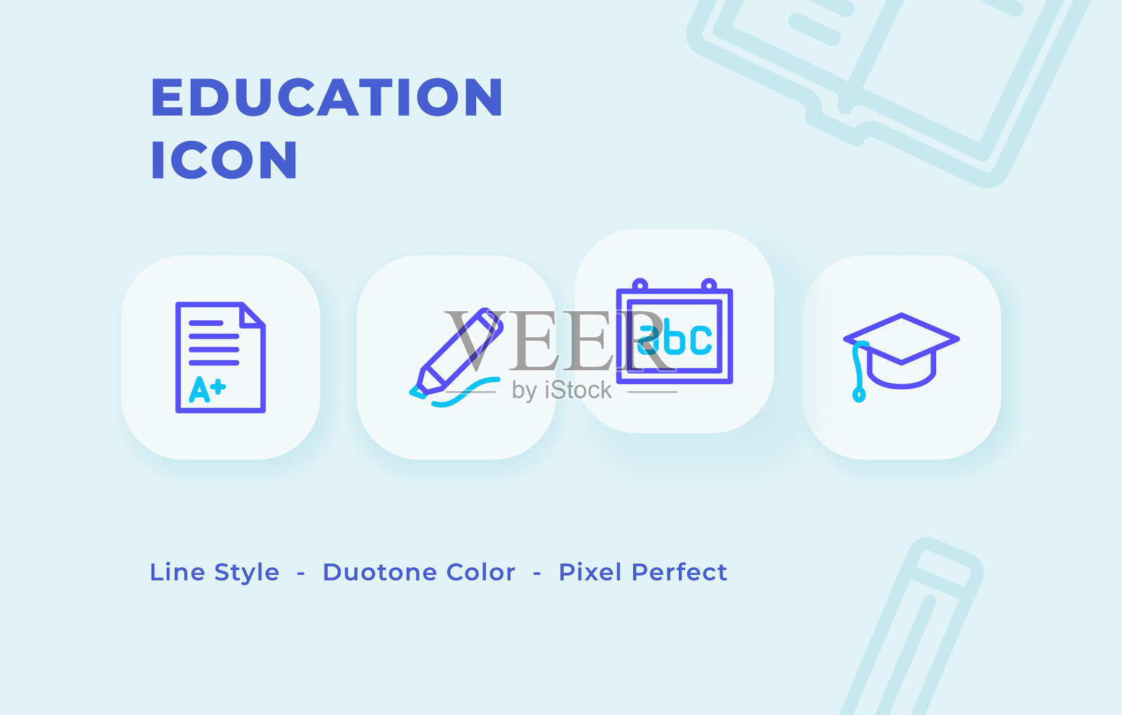 教育图标设置用线条风格二重色调图标素材