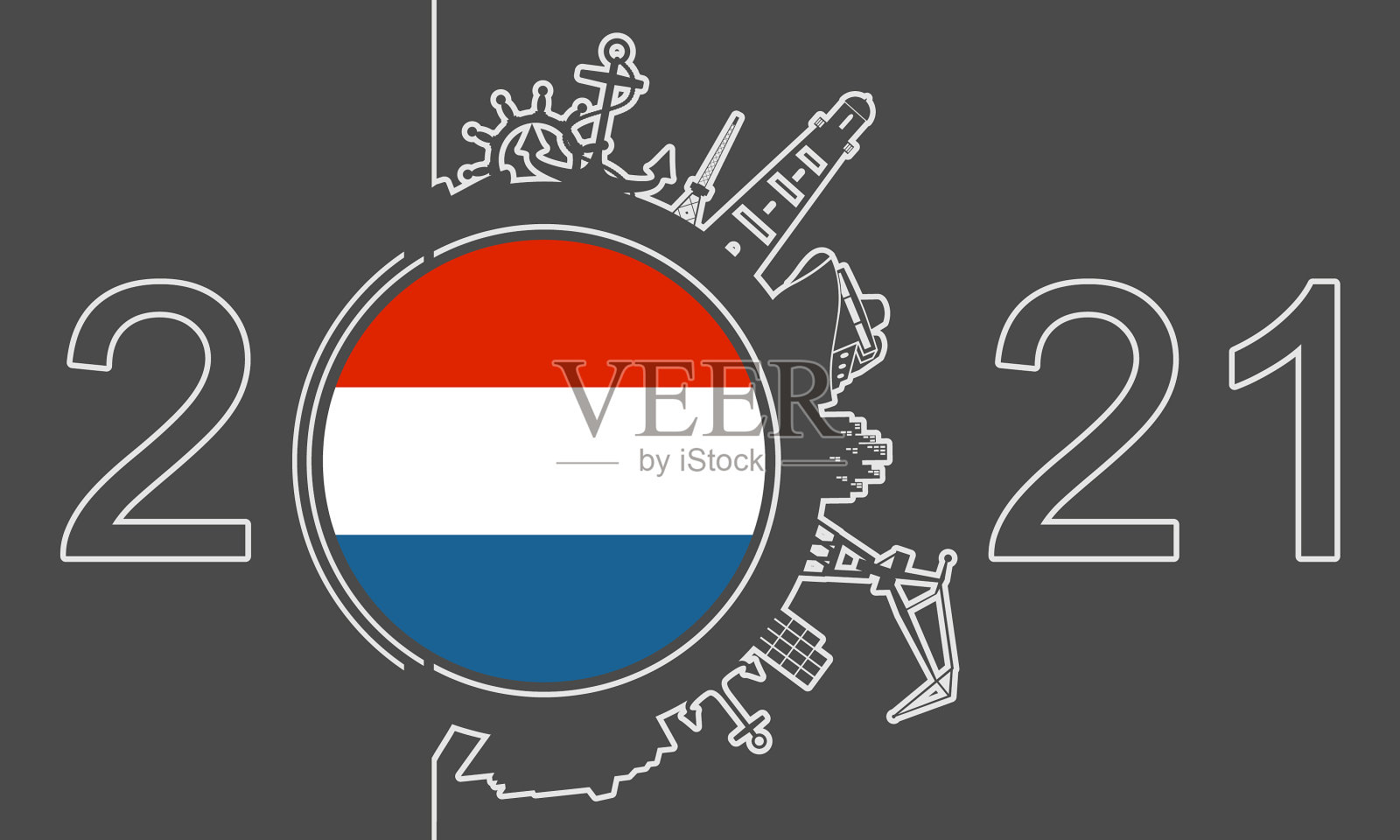 环绕着货运港口和旅行剪影插画图片素材