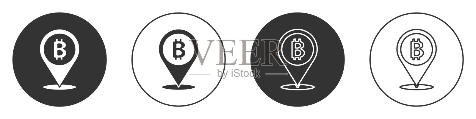 黑色位置比特币图标孤立在白色插画图片素材