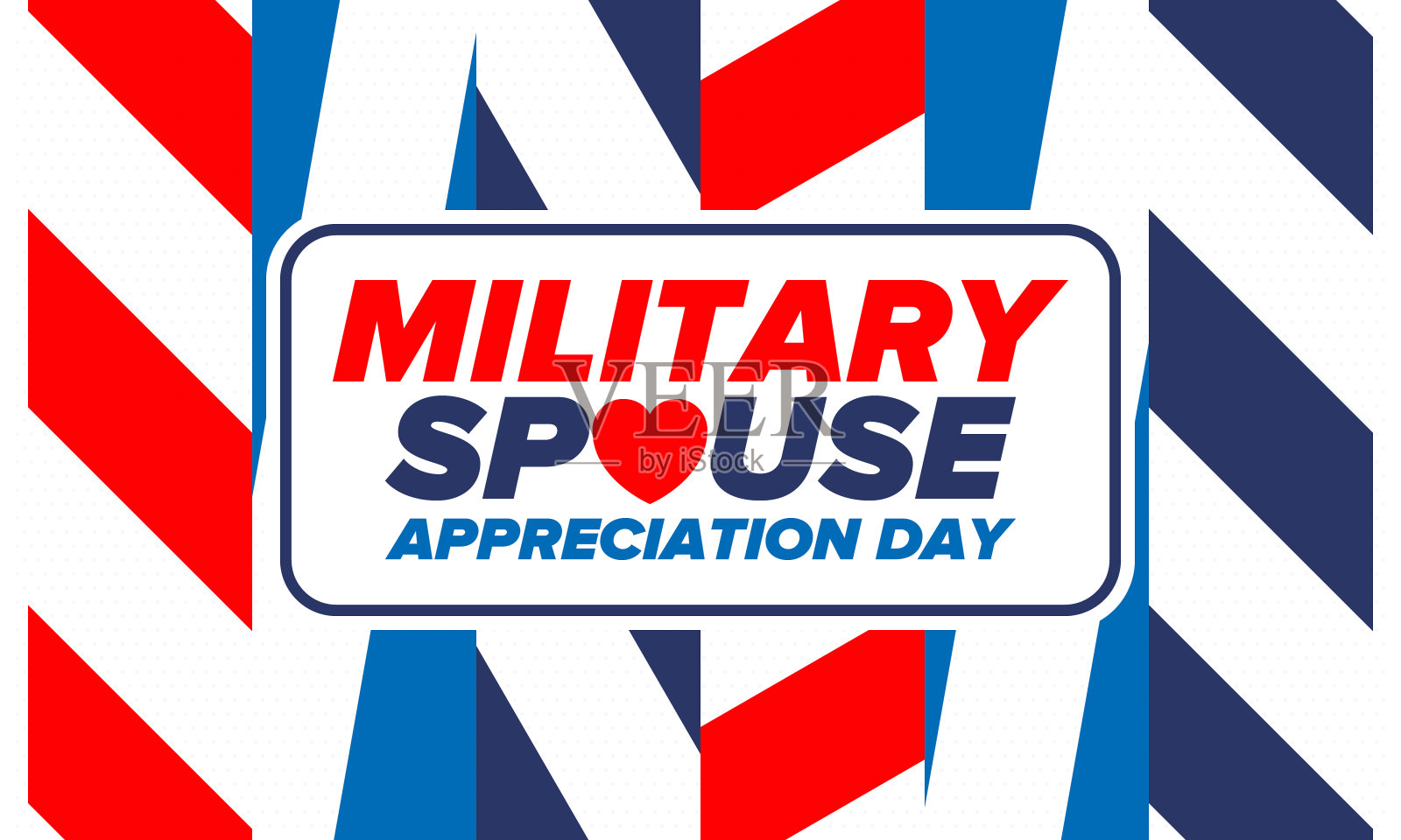 军人配偶感谢日。在美国庆祝。表彰在国庆期间贡献、支持和牺牲的军属。海报、卡片,横幅。向量插画图片素材
