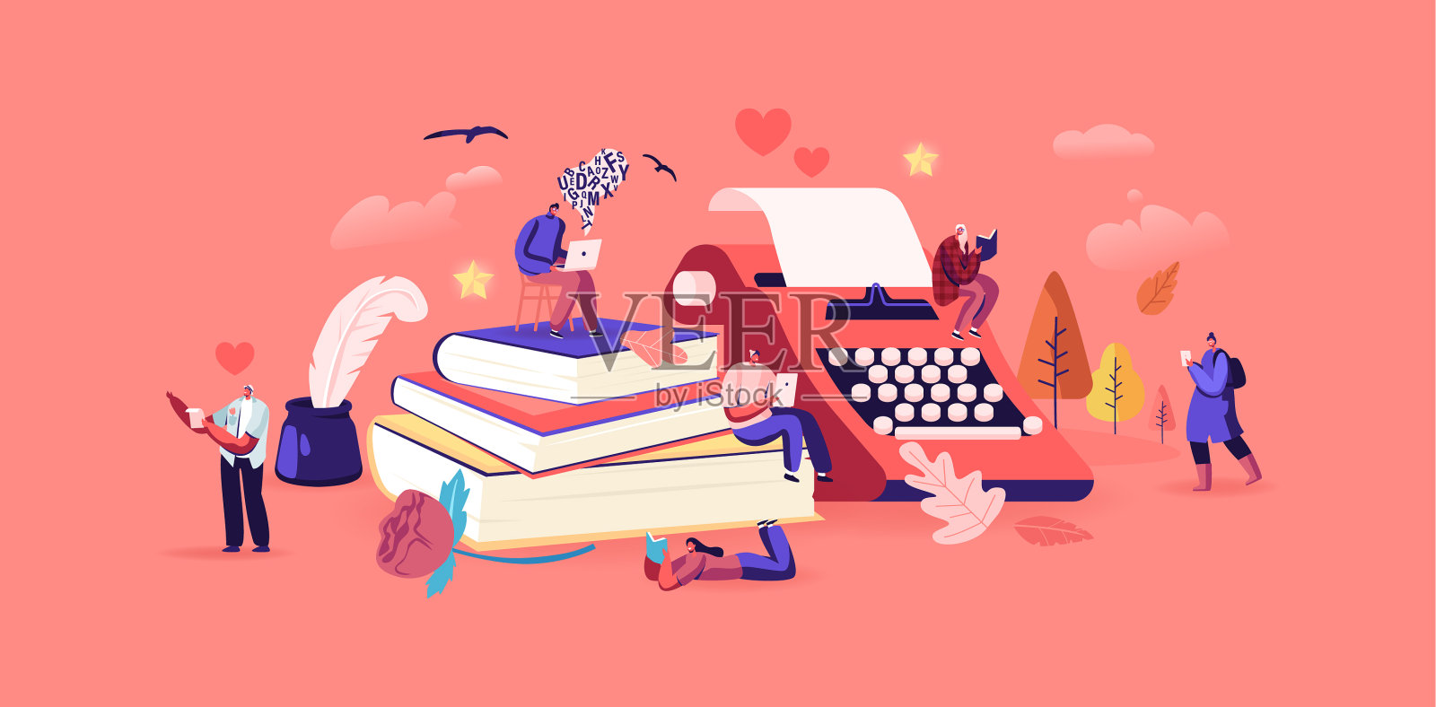 人们喜欢阅读文学作品或写作插画图片素材