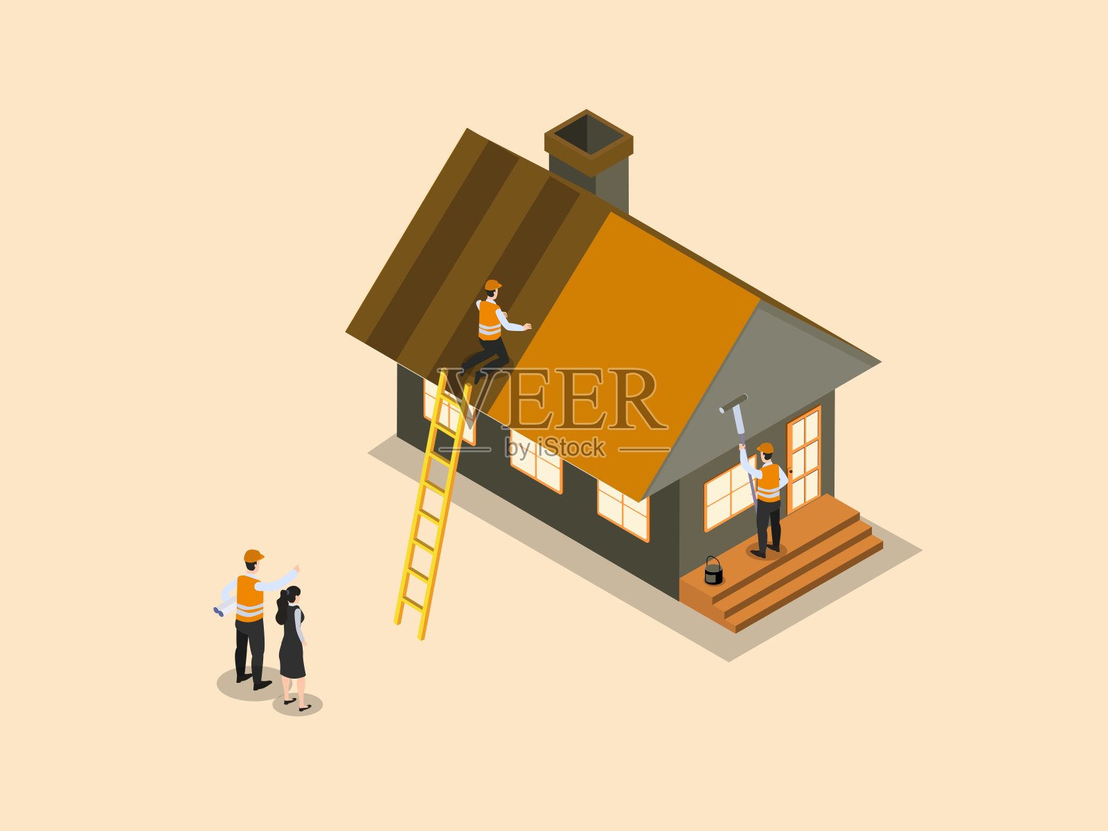女人和承包商在看装修房子插画图片素材