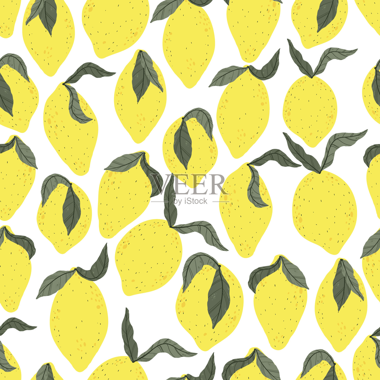 热带柠檬无缝图案手绘卡通风格。柑橘夏季背景平设计。可爱明亮的夏季矢量图案。插画图片素材