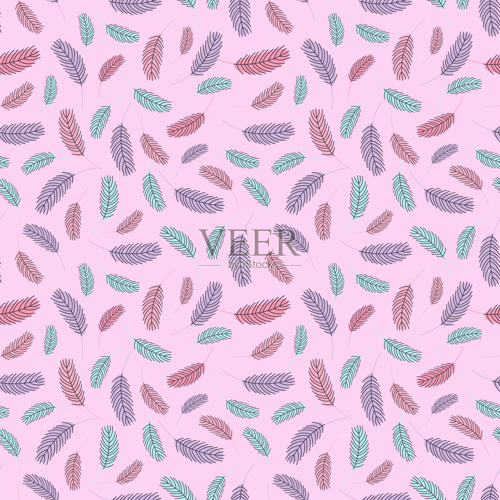 波西米亚羽毛无缝图案。模式与羽毛。矢量平面插图插画图片素材