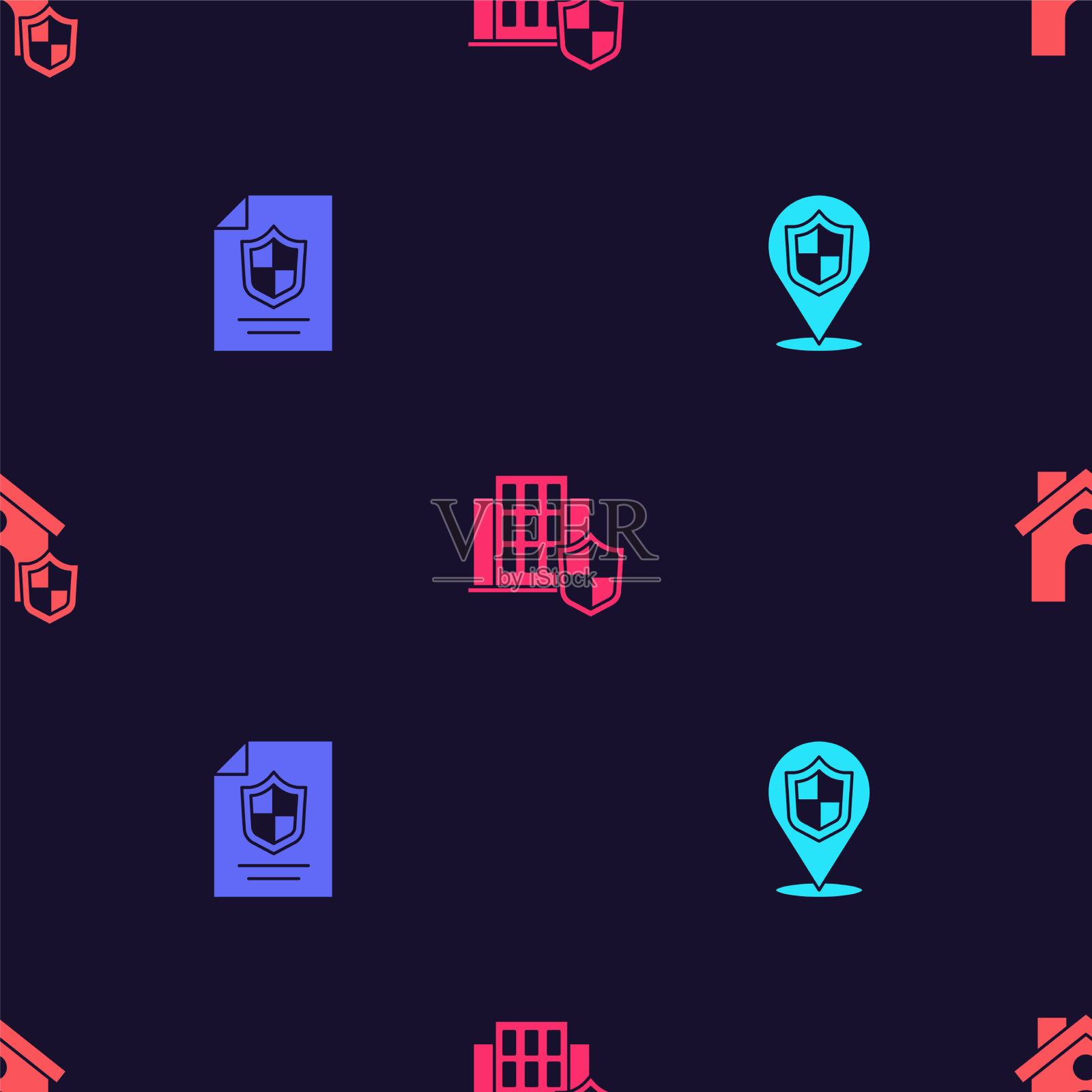 设置位置盾牌合同与房子和上图标素材