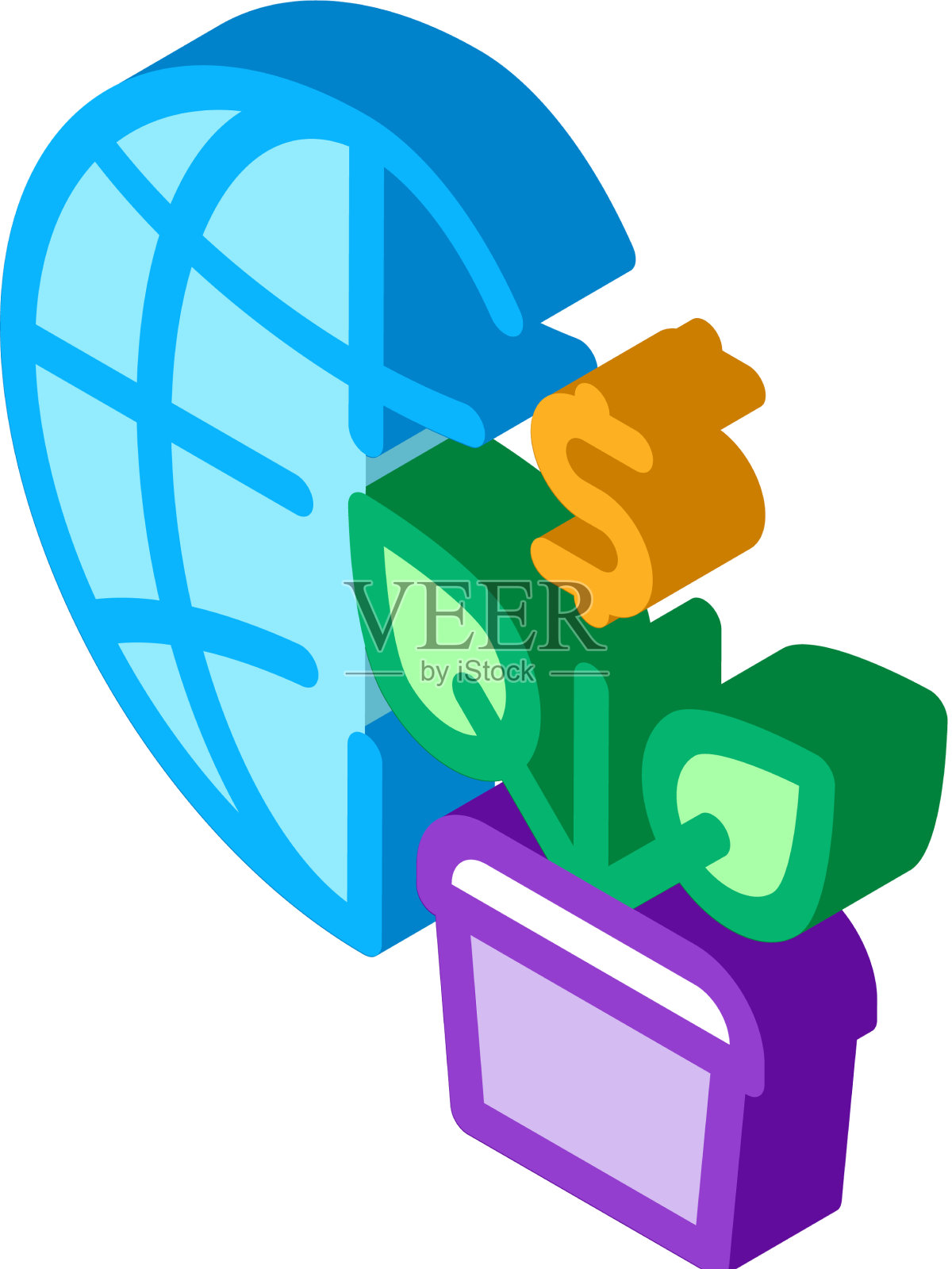 生长金融植物和球体等距图标图标素材