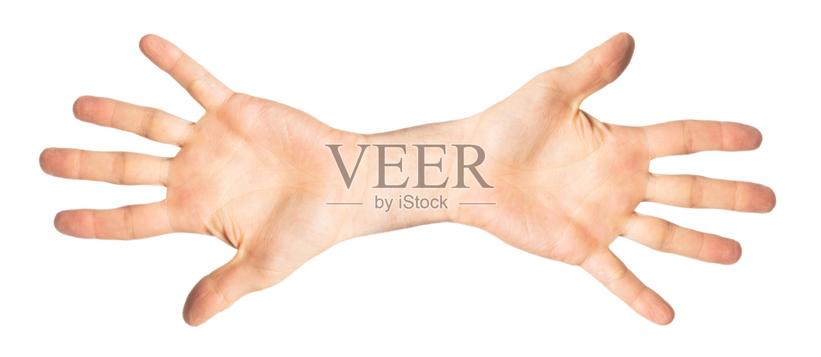 白种人张开手-第五手势，孤立在白色背景照片摄影图片