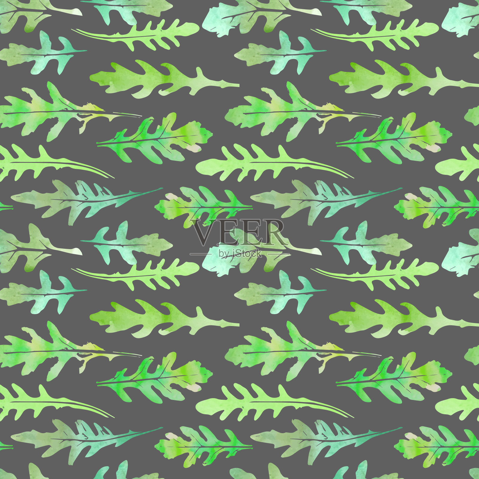 无缝模式的水彩芝麻叶插画图片素材