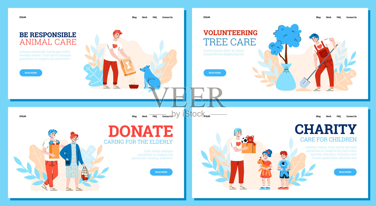 为慈善和捐赠设置的志愿横幅插画图片素材