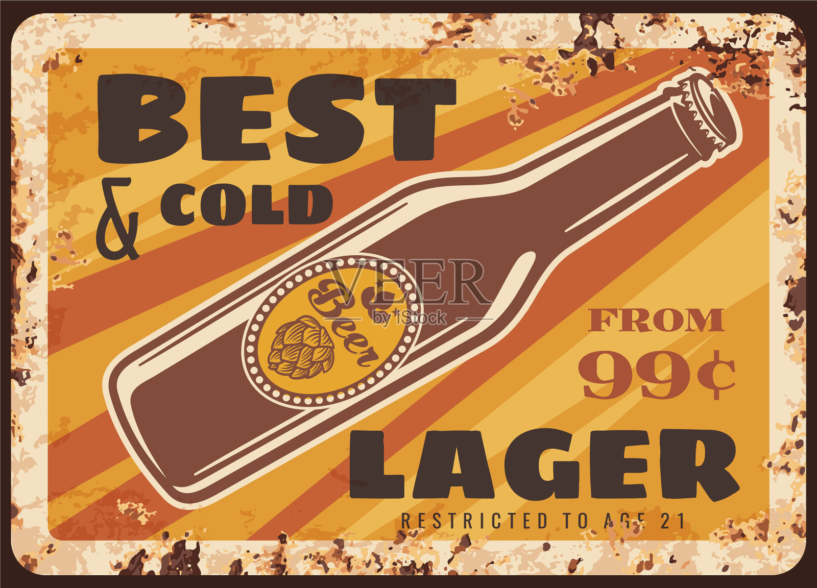 啤酒厂生产生锈的金属板瓶啤酒插画图片素材