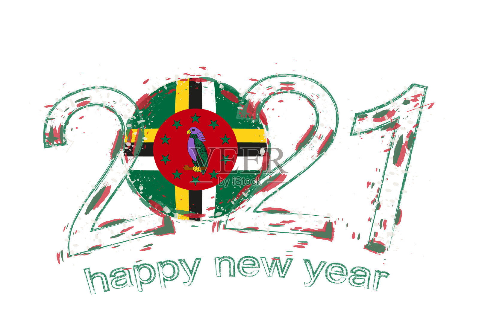多米尼加国旗下的2021年新年快乐插画图片素材