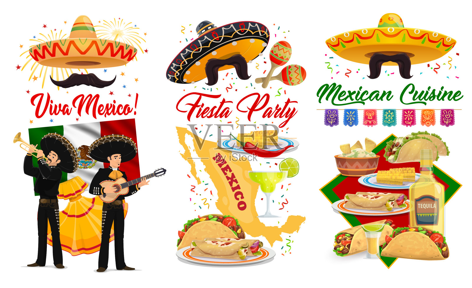 墨西哥万岁 cinco de mayo 旗帜墨西哥假期插画图片素材