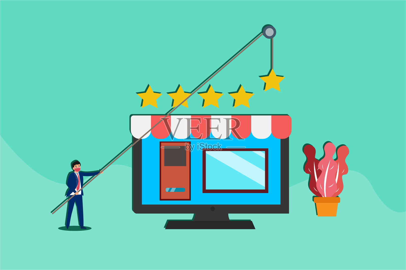 商人给予5颗星的网上商店评级插画图片素材