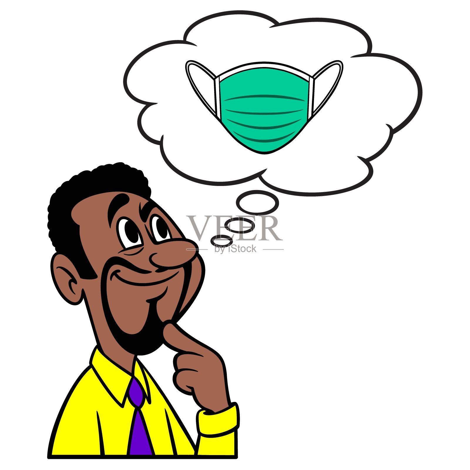 一名男子正在考虑口罩设计元素图片