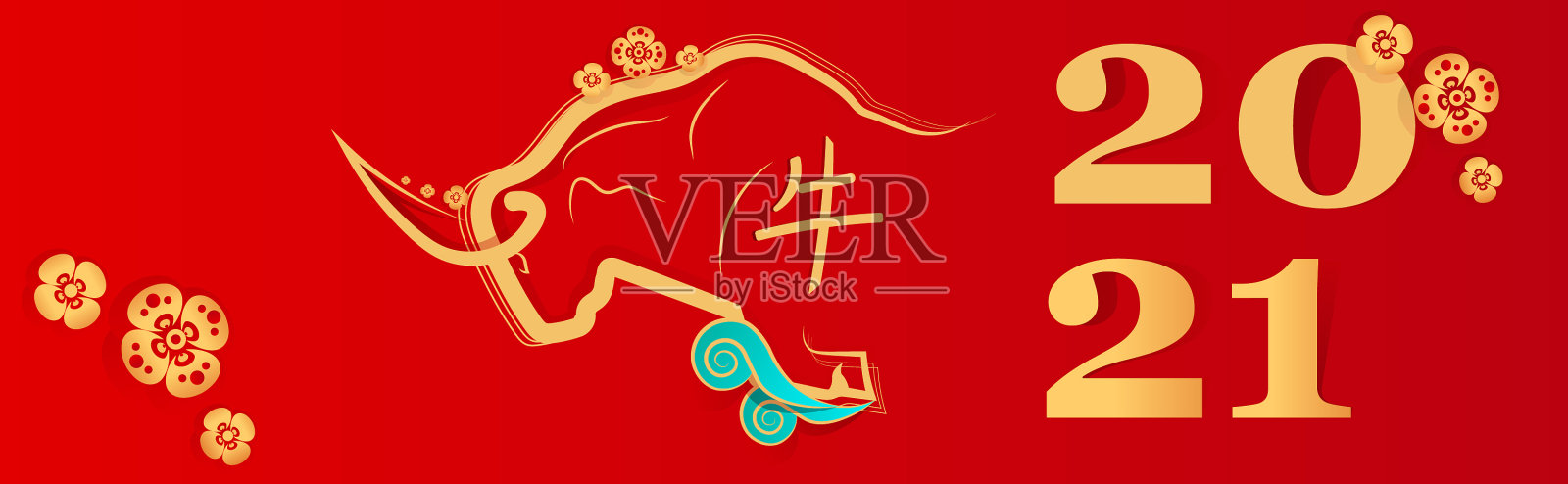 中国新年牛公牛水牛偶像十二生肖插画图片素材