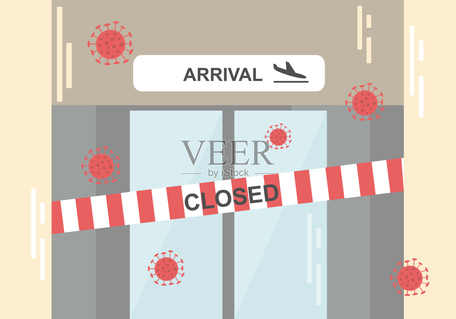 因病毒爆发而关闭的机场大门的媒介图解插画图片素材