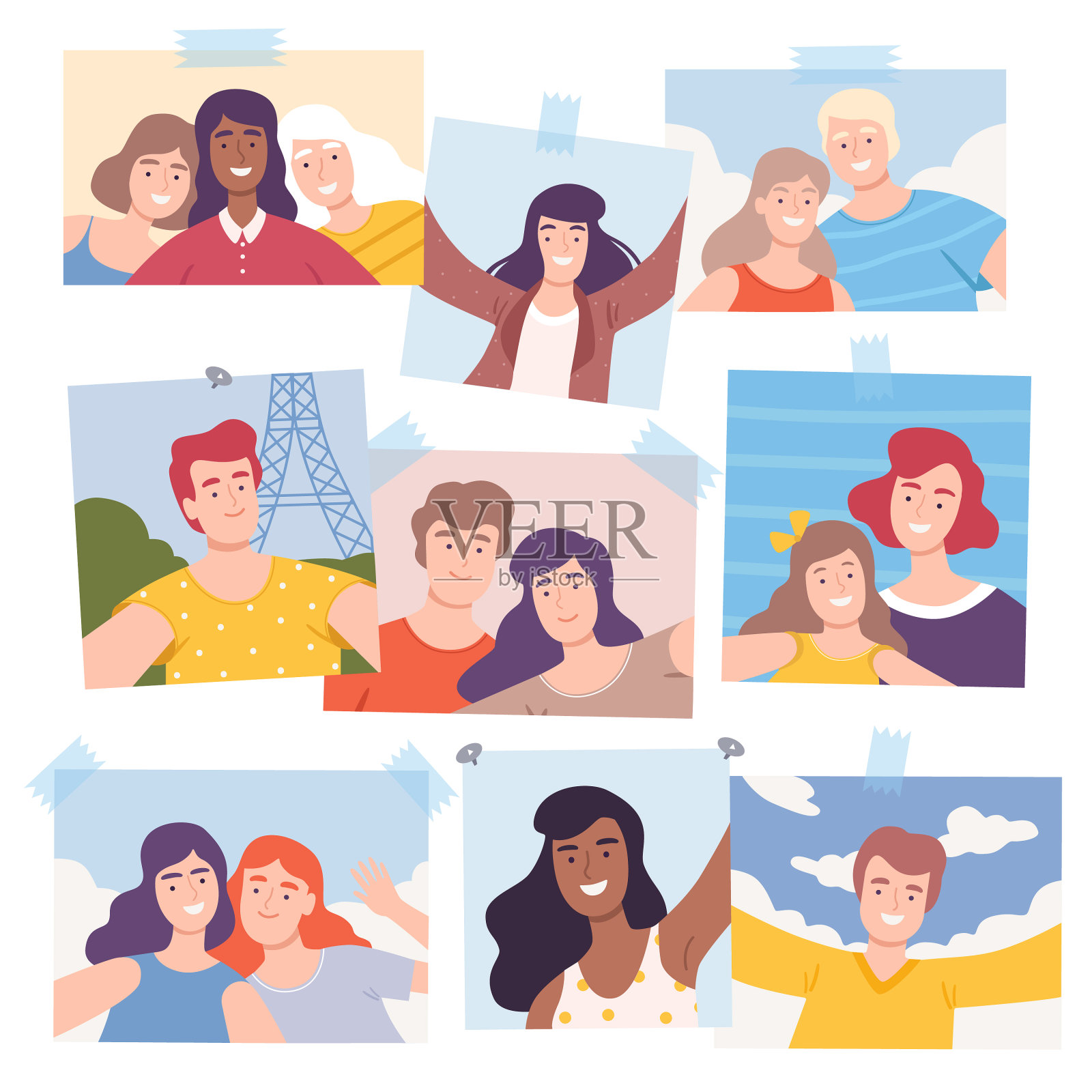 快乐的人们用智能手机自拍设计元素图片