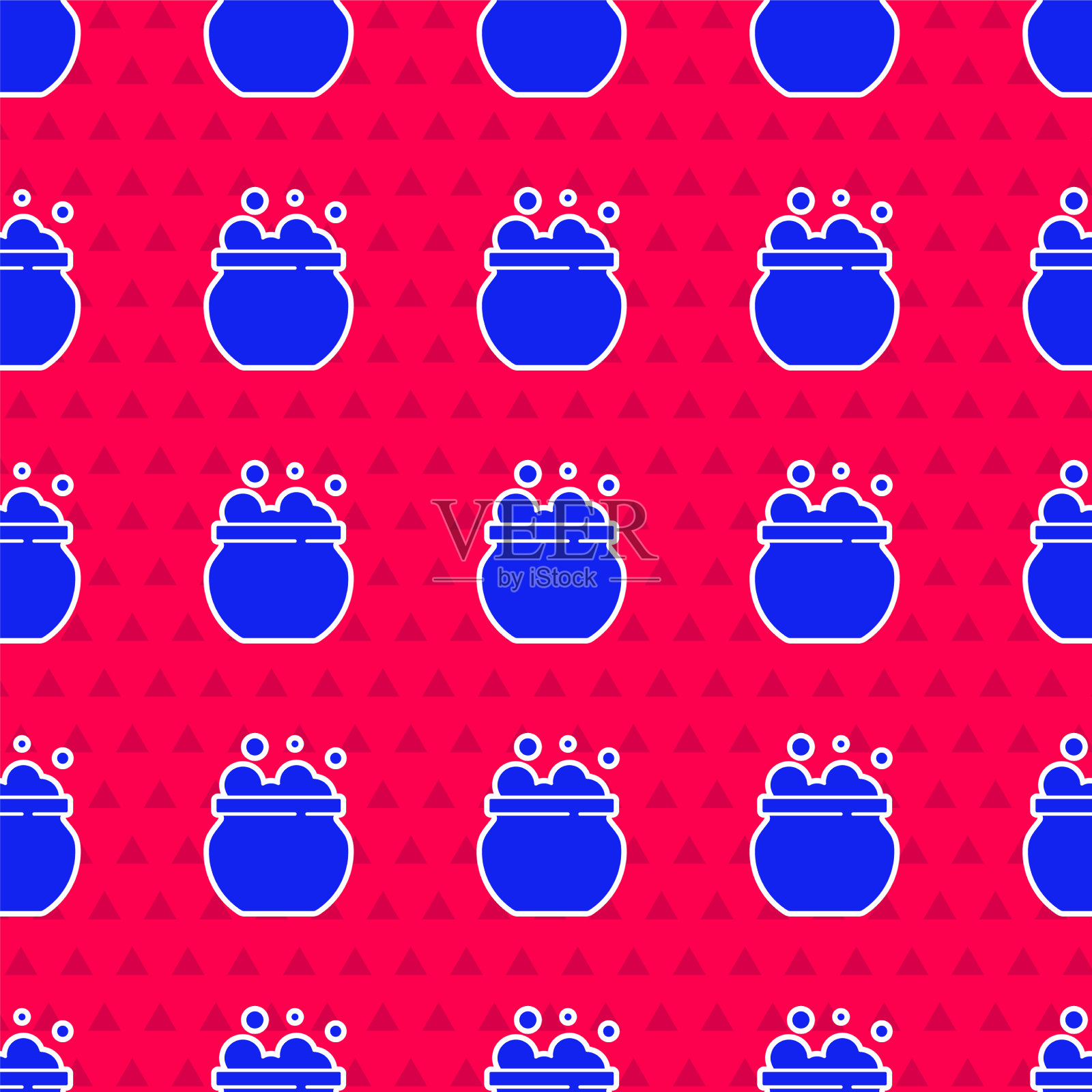 蓝色女巫坩埚图标孤立无缝图案插画图片素材