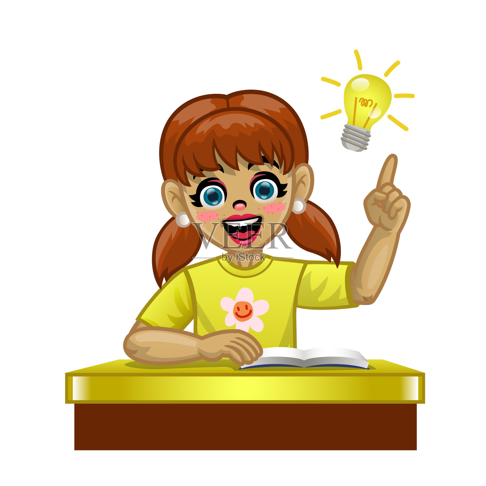 卡通白人女学生在学校设计元素图片