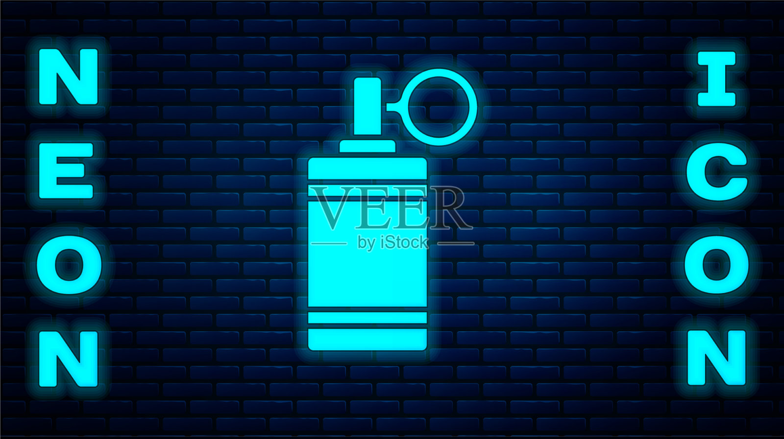 发光的霓虹灯手雷图标孤立在砖块上插画图片素材