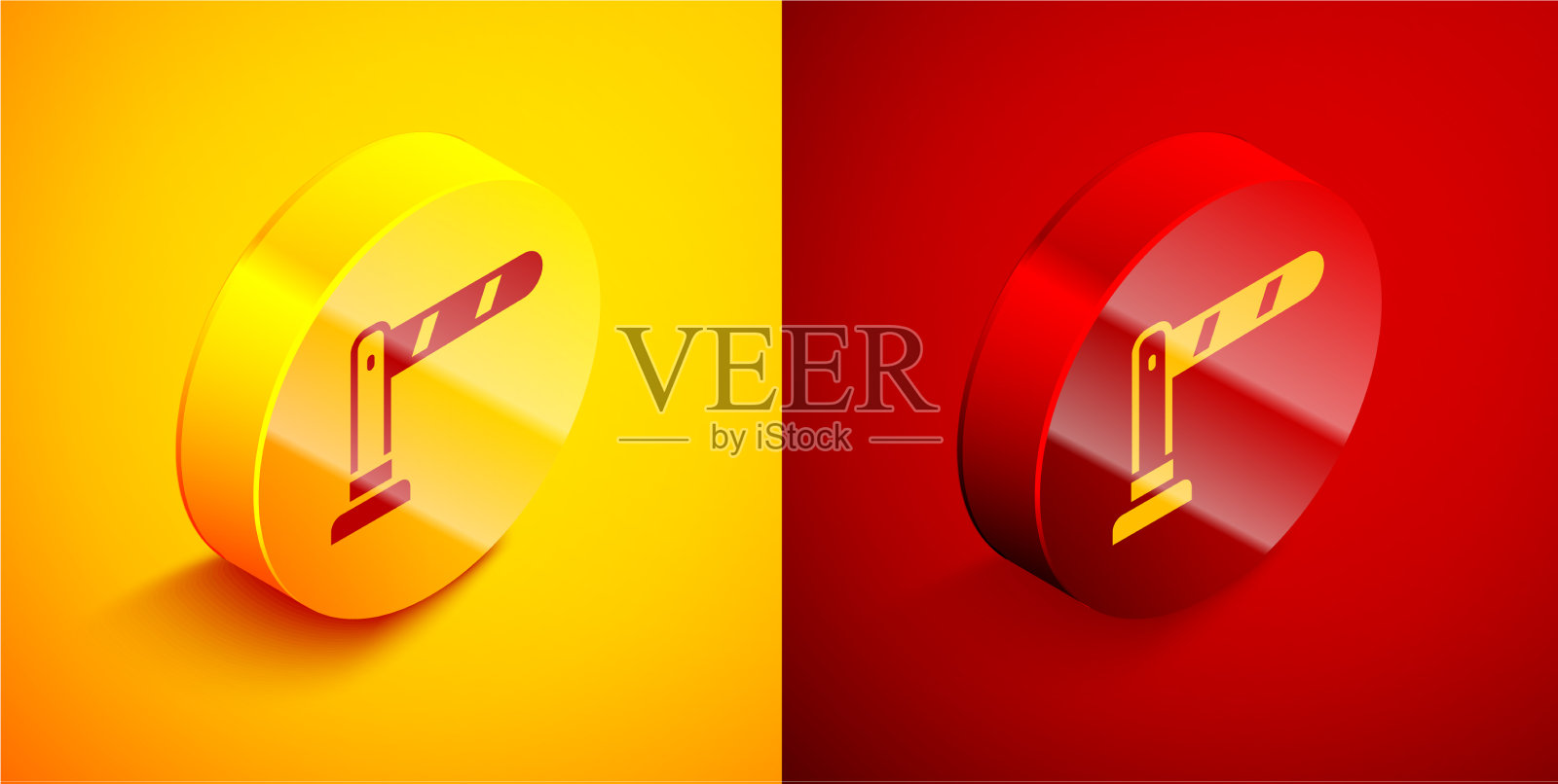 等距铁路屏障图标隔离在橙色上图标素材