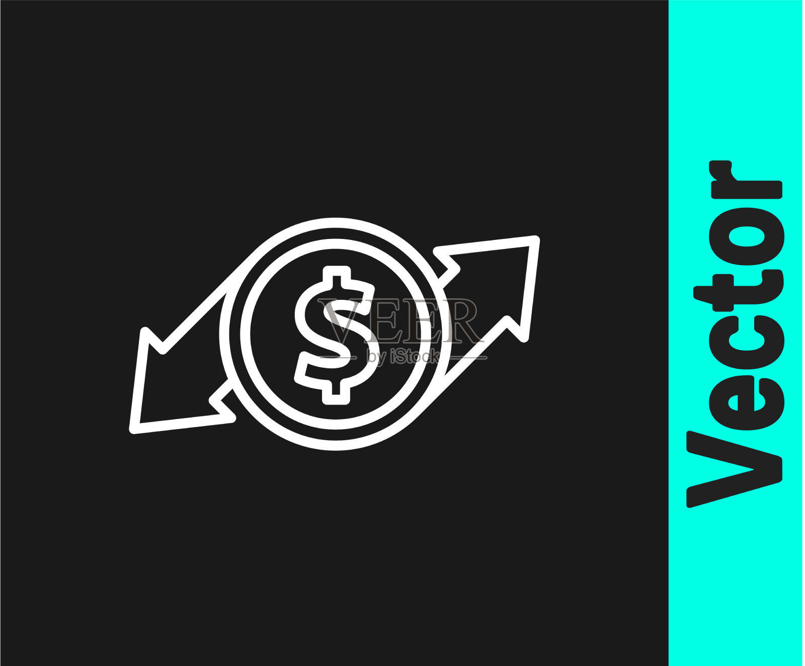 白线金融增长和美元硬币图标插画图片素材