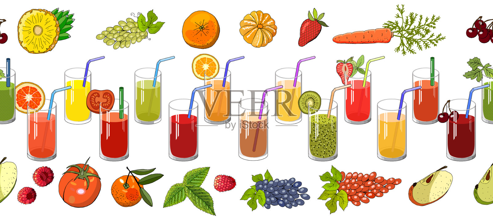 无边无际的天然果汁和水果插画图片素材