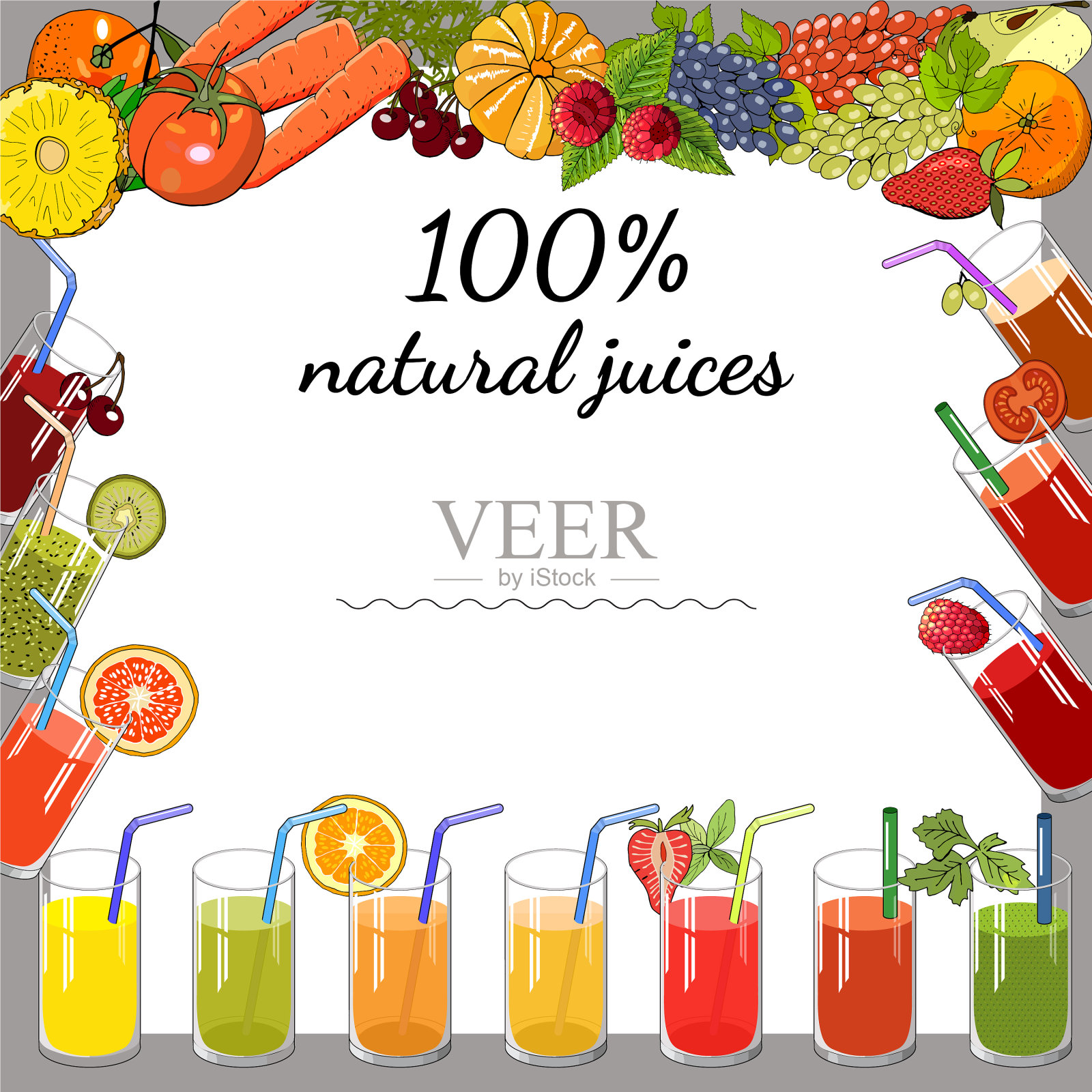 模板与天然果汁和水果为您插画图片素材