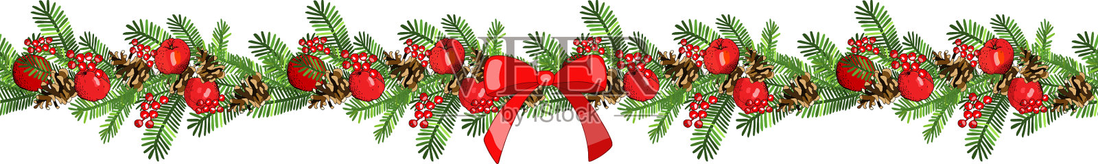 冬青果和苹果的节日花环插画图片素材