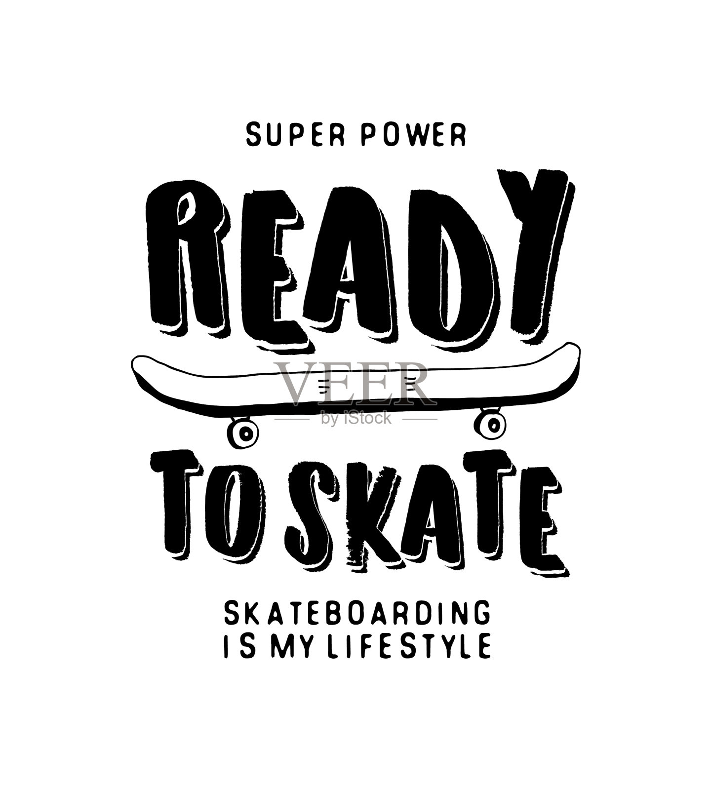 滑板和标语的手绘印刷设计插画图片素材