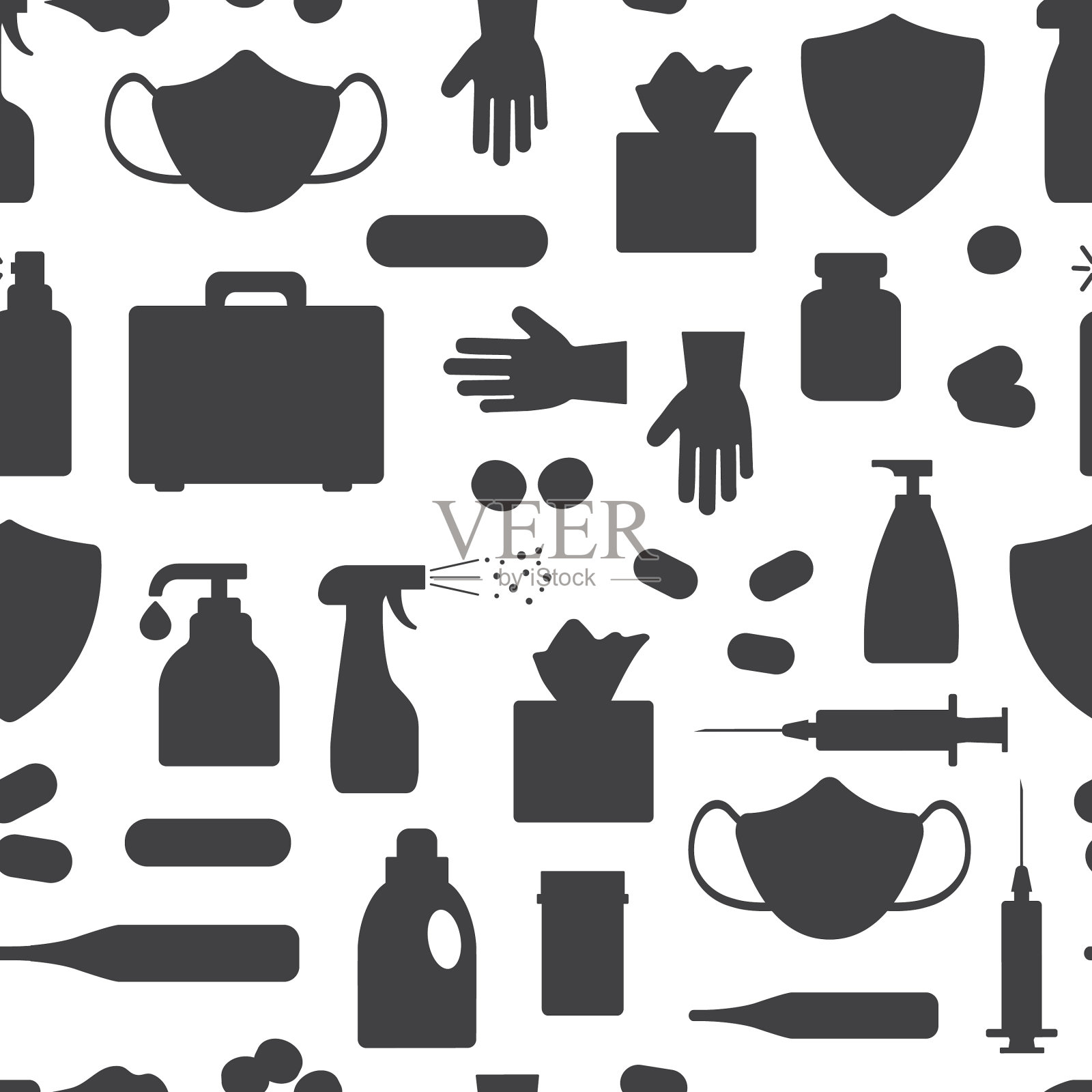 医疗无缝图案黑色剪影插画图片素材