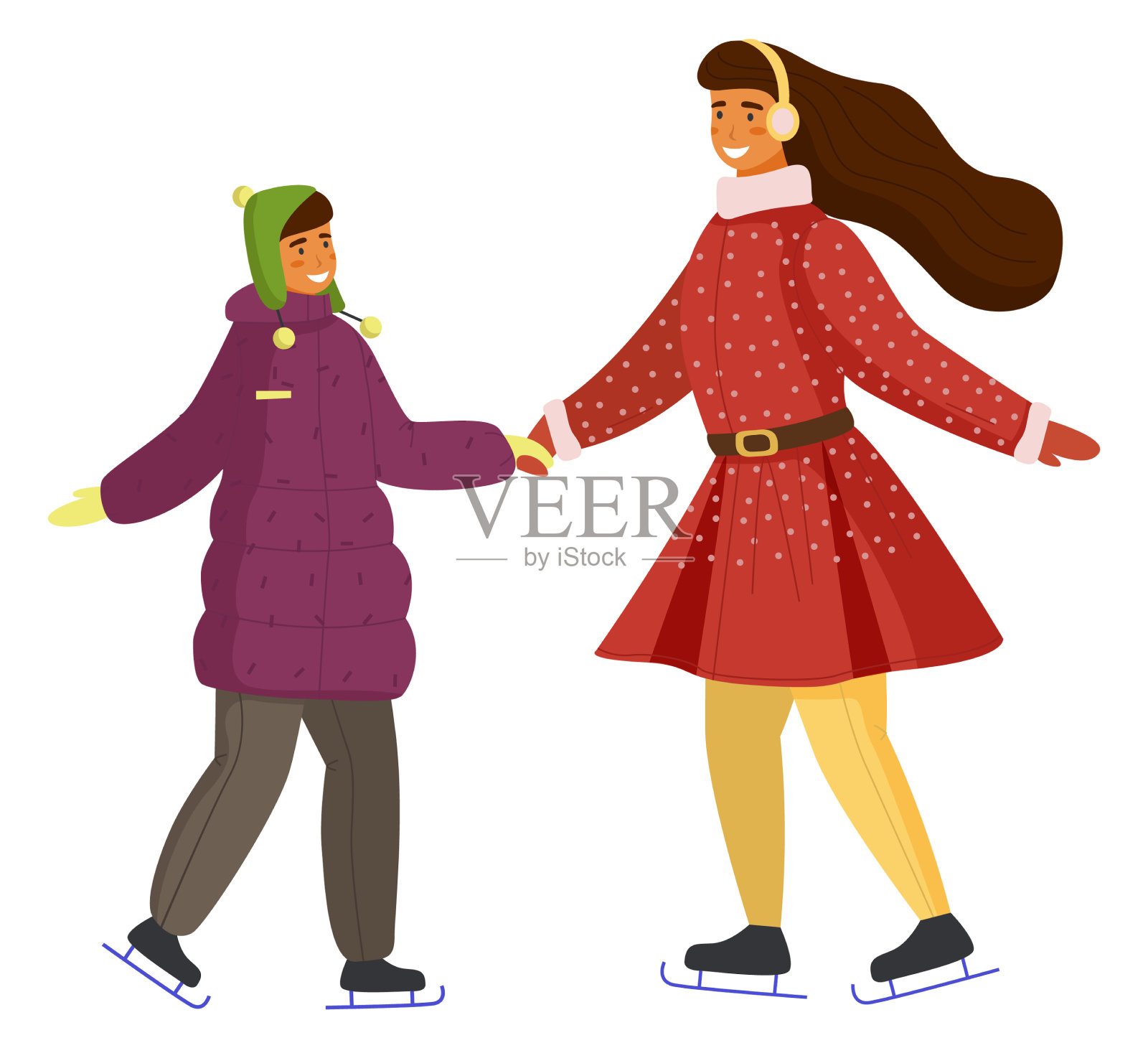 母亲和女儿在溜冰场滑冰设计元素图片