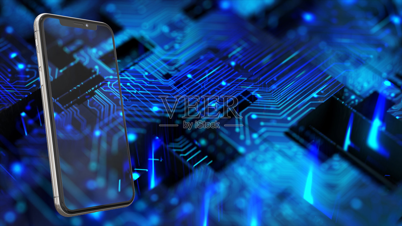 现代移动智能手机模型与反射在数字环境照片摄影图片