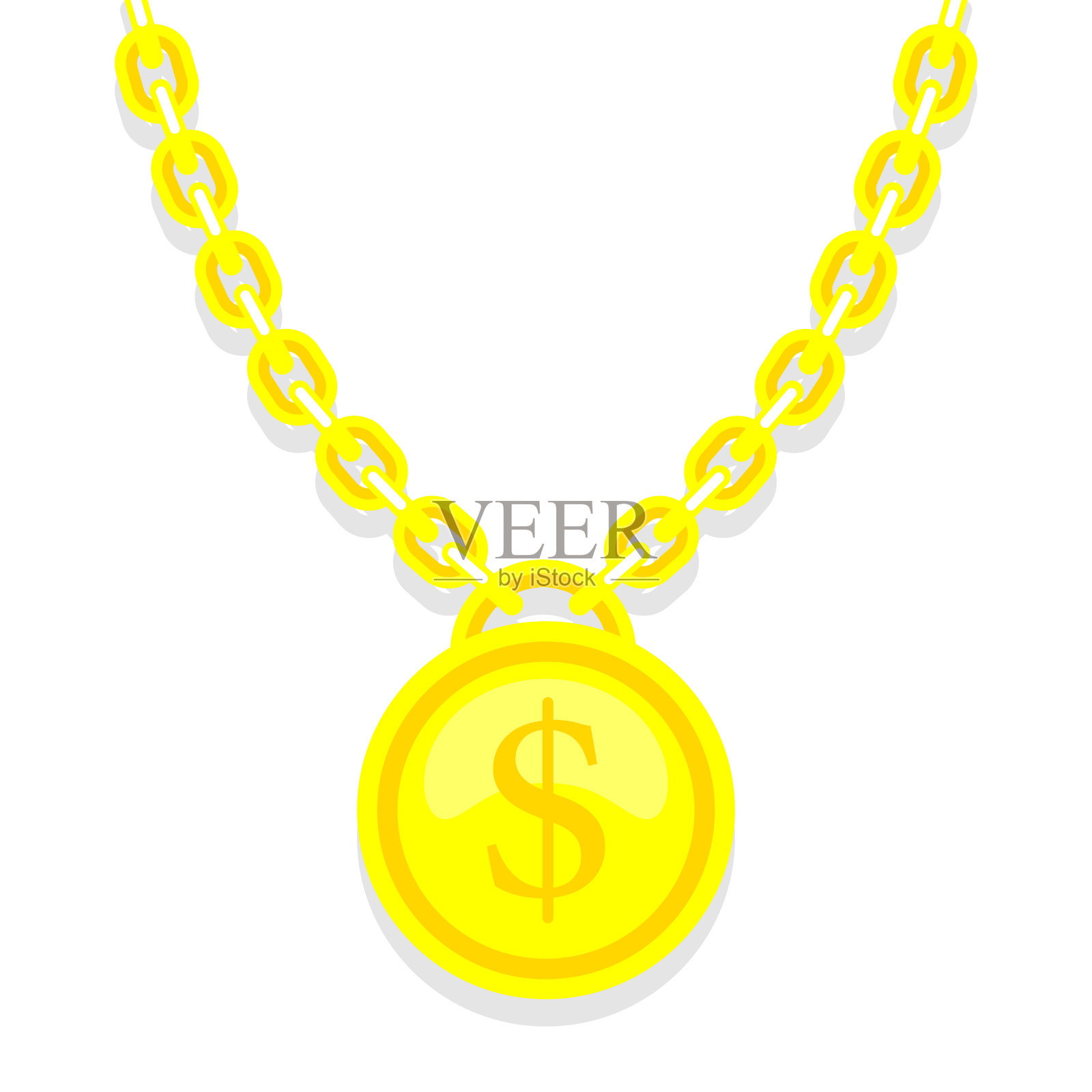 美元黄金链嘻哈说唱风格的项链。美国金钱和金融奢侈品的例证插画图片素材