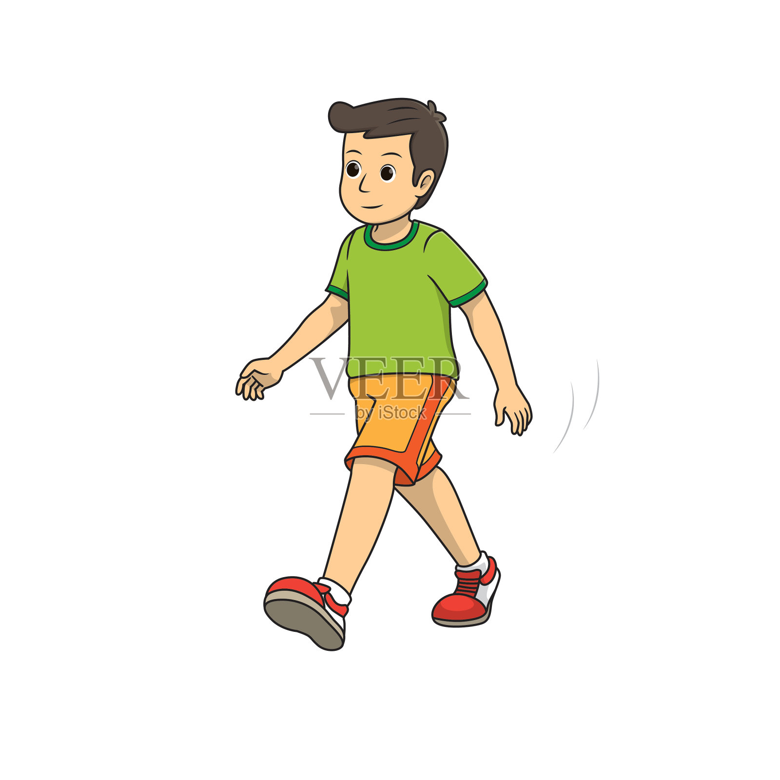 年轻的成年男子步行锻炼孤立在白色背景。孩子涂色页，绘画，美术，第一个单词，闪存卡。彩色卡通人物剪贴画矢量插图。插画图片素材