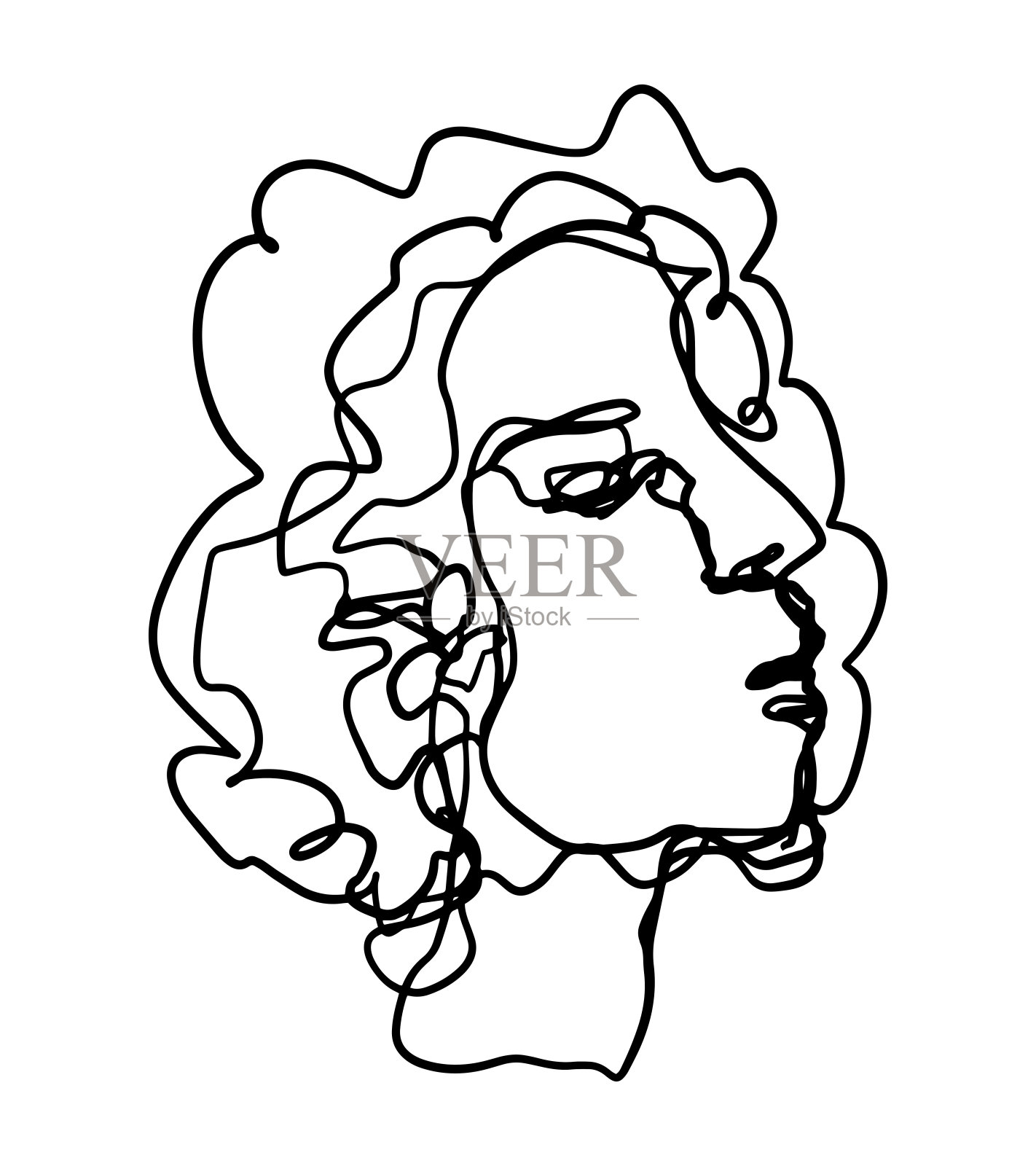 当代抽象女性面孔。极简优雅的女人肖像。手绘矢量插图。连续线描孤立在白色上。现代风格元素的设计，卡片，印刷品，装饰。插画图片素材