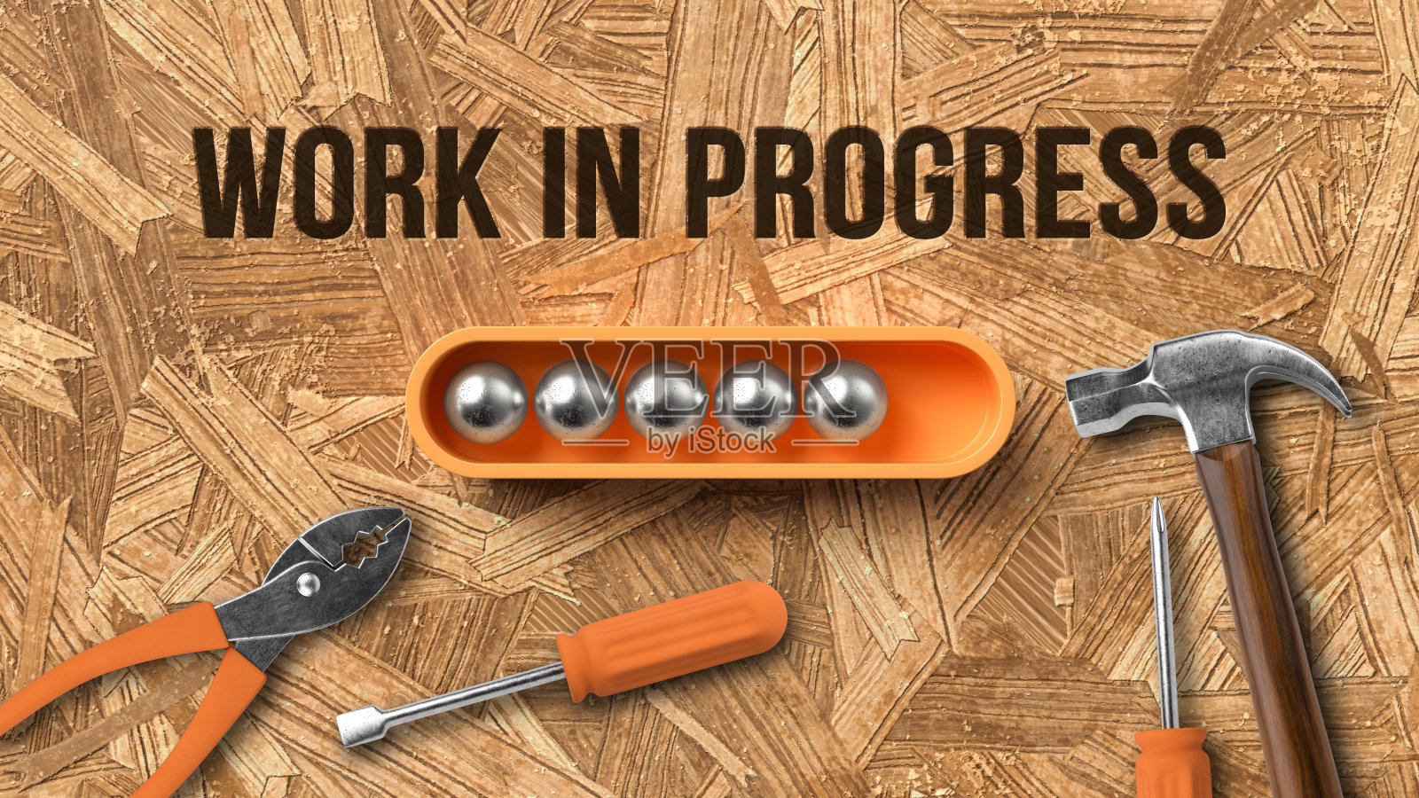 程式化的加载条与消息工作在进展和杂工工具- 3d插图照片摄影图片