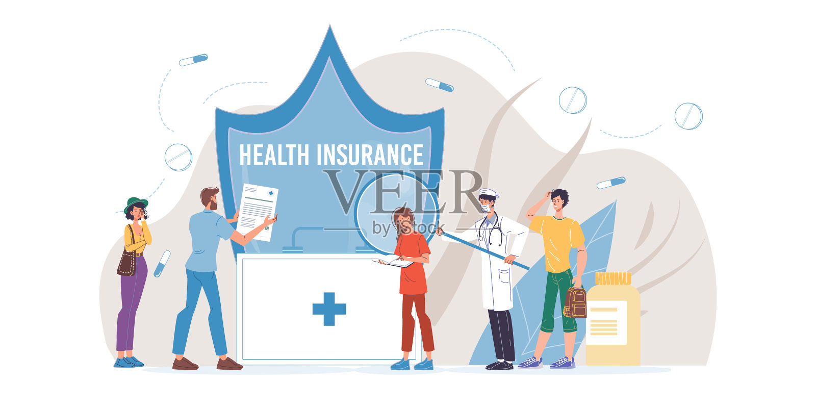 扁平的卡通医生角色设计元素图片