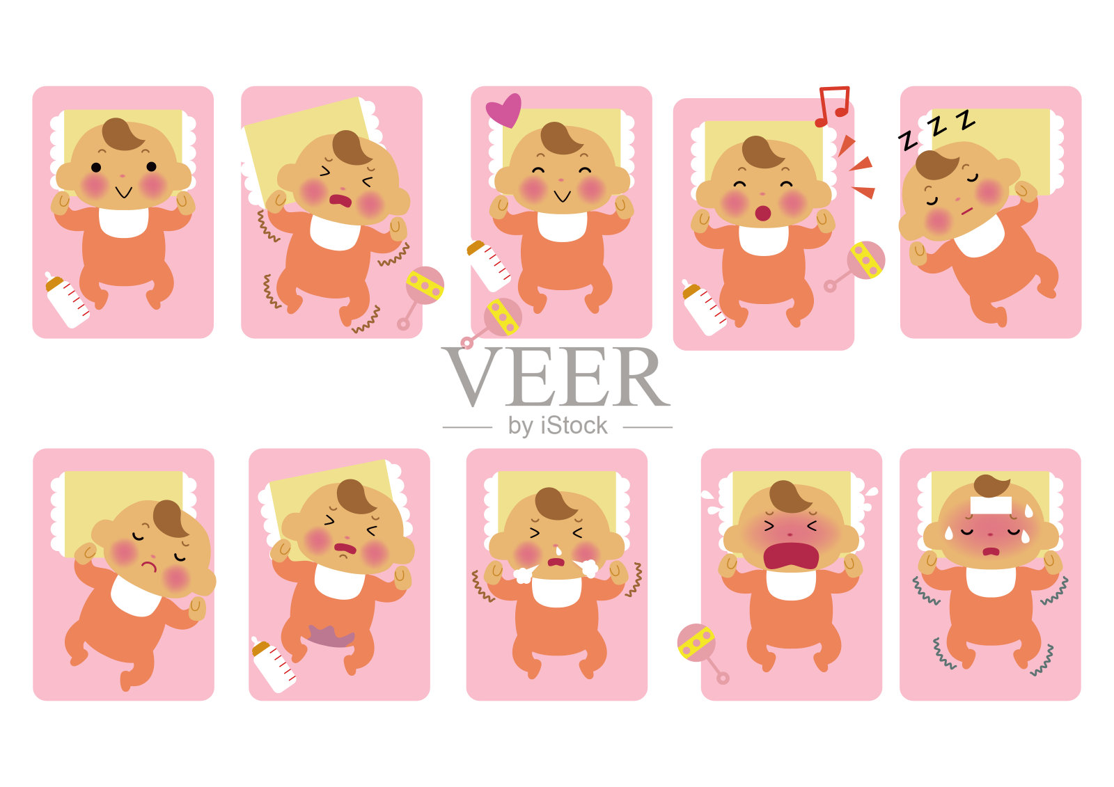 婴儿插图集“新生婴儿”。插画图片素材