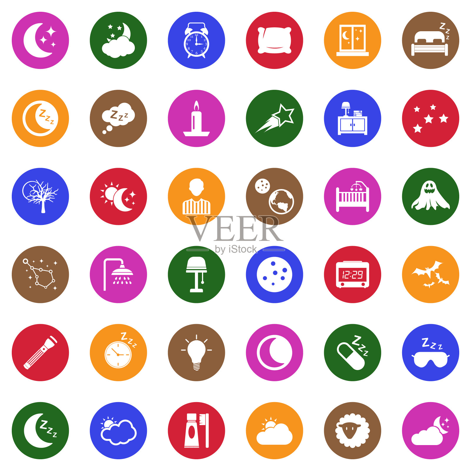 晚上图标。圆形的白色平面设计。矢量插图。图标素材