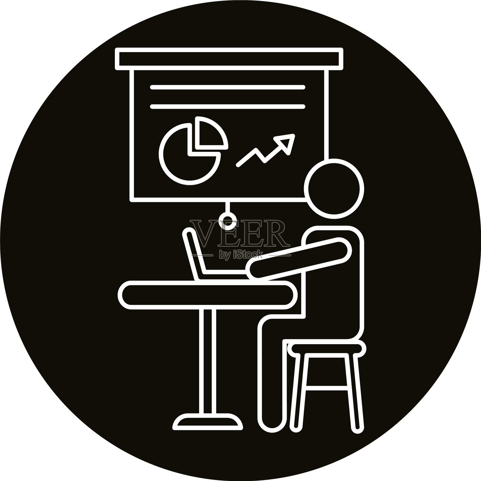 用户头像在笔记本电脑与统计行工作图标素材