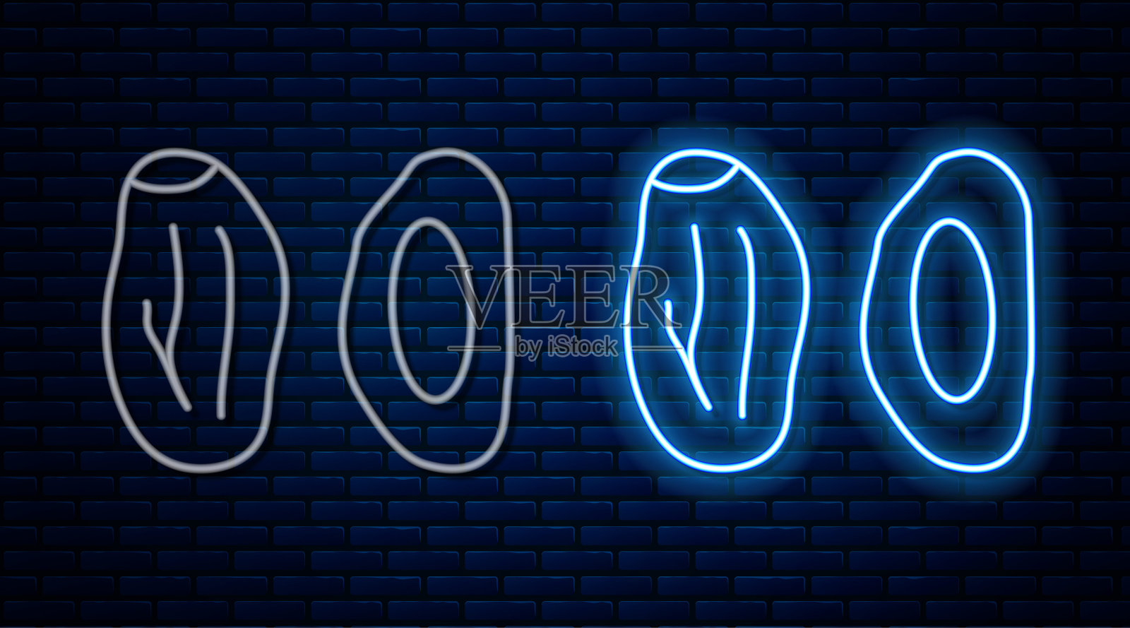 霓虹灯线红枣水果图标孤立在砖墙的背景。向量插画图片素材