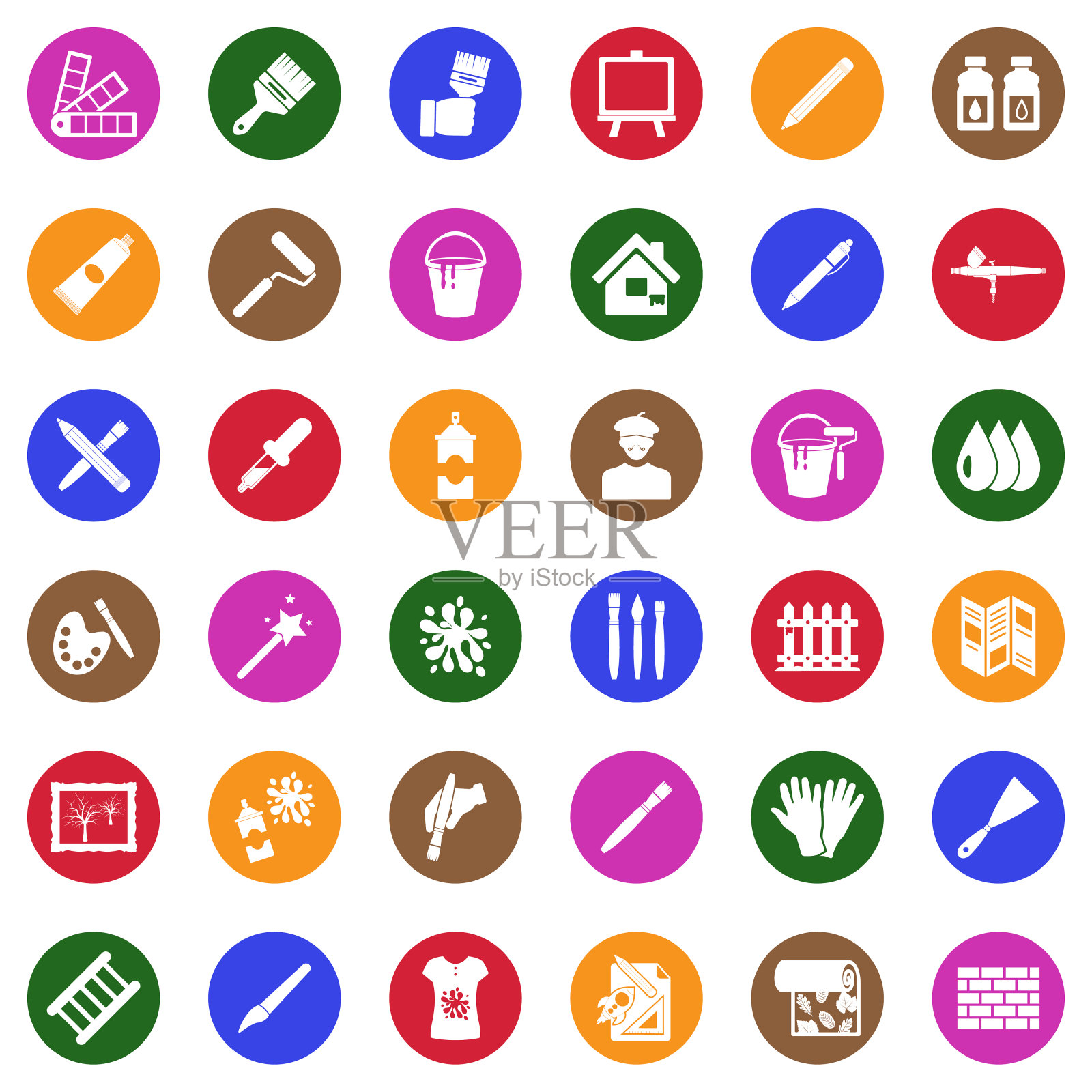 画图标。圆形的白色平面设计。矢量插图。图标素材