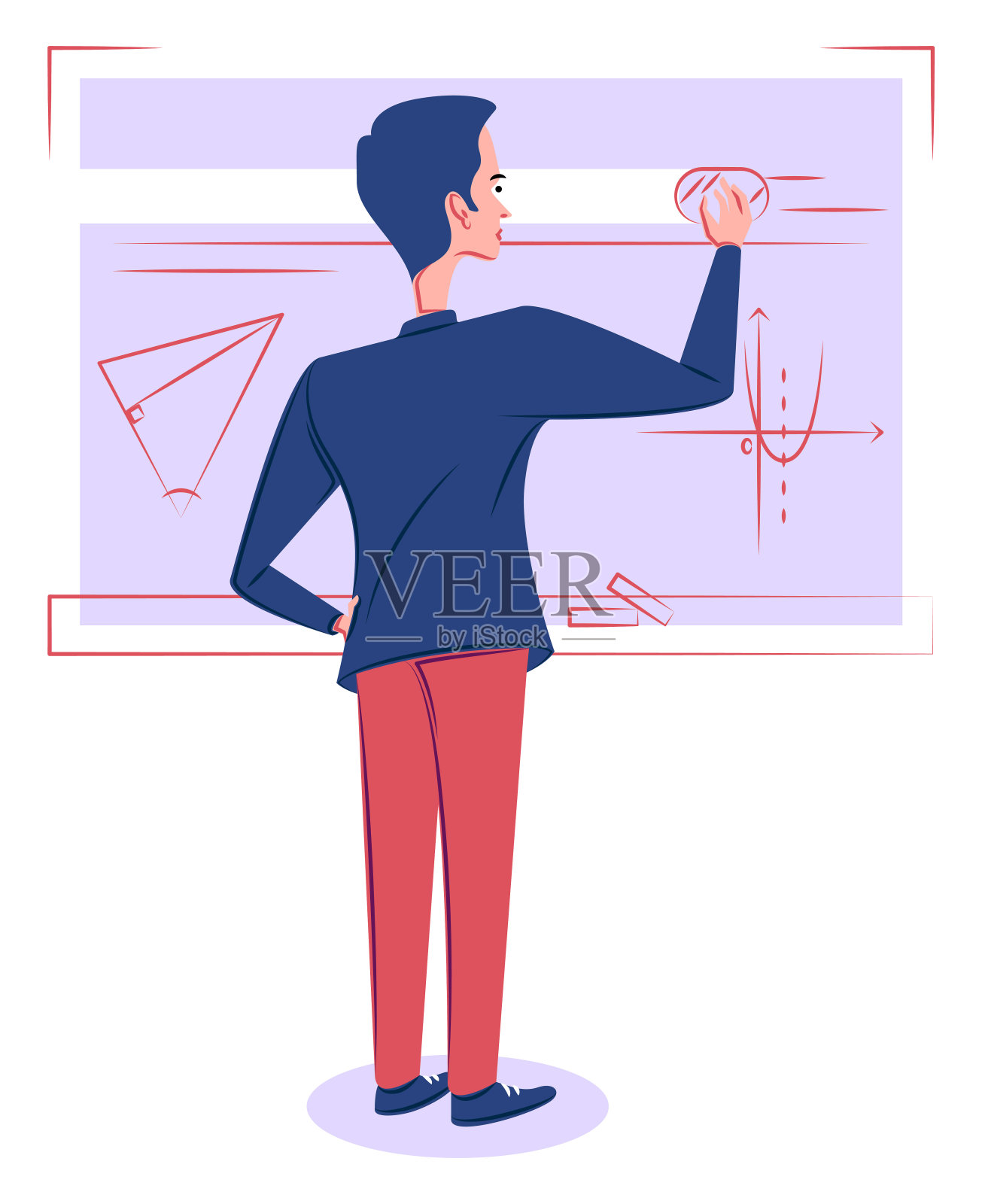 矢量数学老师在阴影中有着鲜明的线条风格插画图片素材