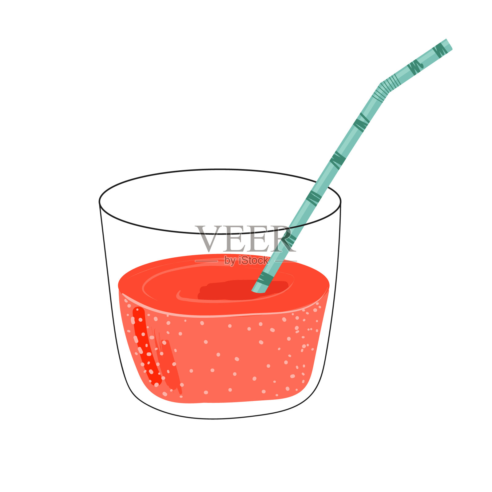 手绘清爽的粉红色饮料在玻璃与吸管在白色的背景插画图片素材