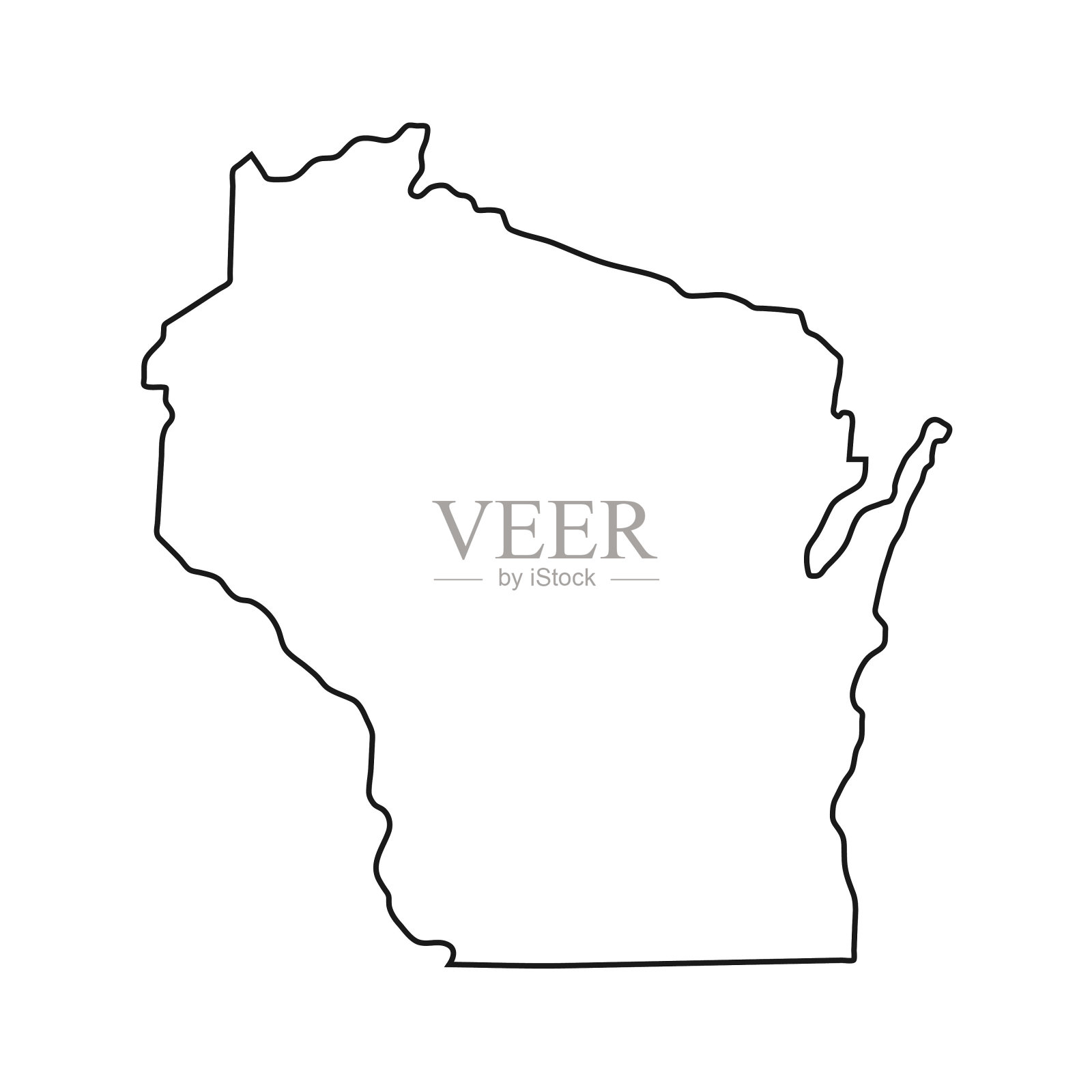 威斯康星州地图上的白色背景插画图片素材