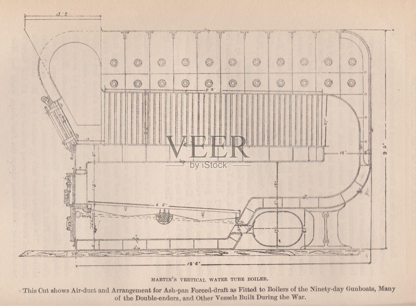 蒸汽锅炉图，19世纪美国海军历史插画图片素材
