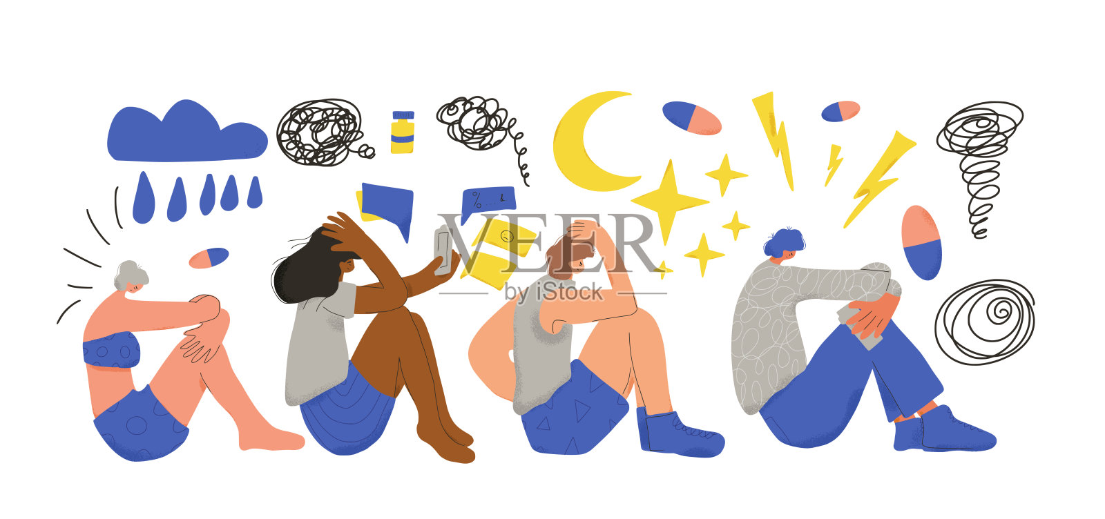 精神障碍：情绪低落的矢量人物插画图片素材